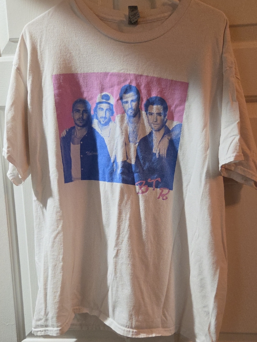 White Graphic BTR 2023 Tour T-Shirt with Pink & Blue Print